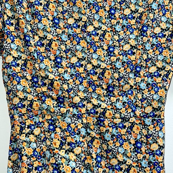 FLOWERED DRESS ORANGE BLUE YELLOW ZIPPERED DOWN BACK SZ MED EUC - Picture 3 of 13